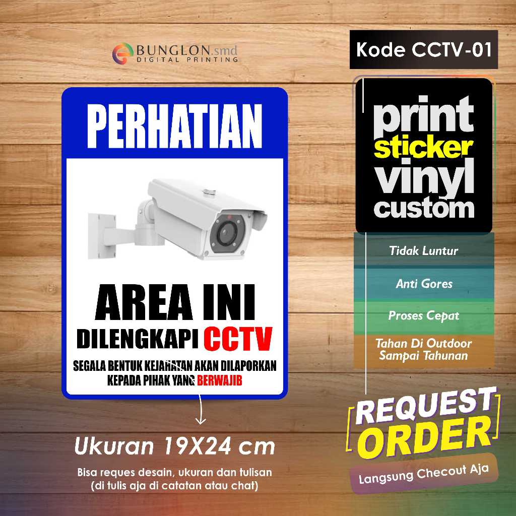 

STIKER PERHATIAN AREA INI DILENGKAPI CCTV + LAMINASI KODE CCTV-01 BIRU