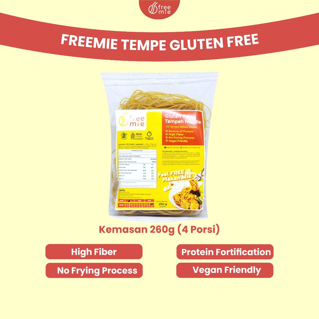 

Freemie Tempe Gluten Free 260g (untuk 4 porsi mie) - Mie Tempe Bebas Gluten - Pasta Vegan Friendly