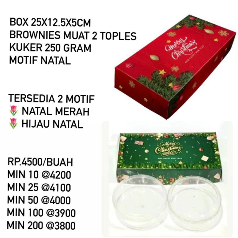 

Box 25x12.5x5cm Brownies Muat 2 Toples Kuker 250gr Motif Natal Christmas