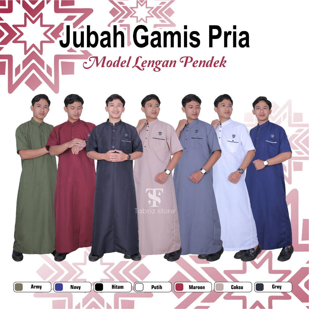Gamis Muslim Pria Remaja, Lengan Pendek, Model Kancing Sultan Kekinian