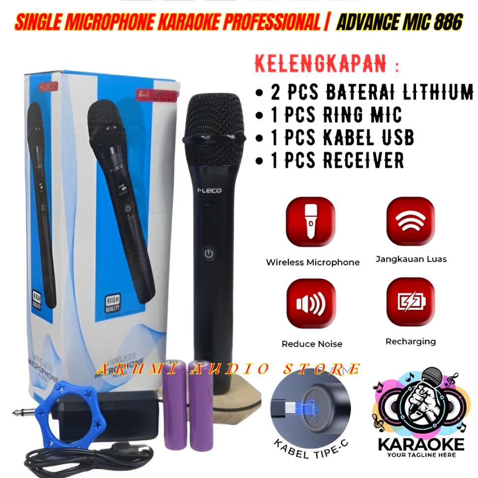 Microphone Mic Professional Karaoke Kabel Fleco Fl-210 Vokal Bisa Di Charger | Mic / Microphone / Mi