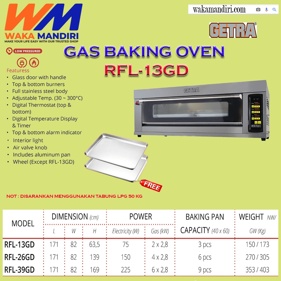 Gas Oven Bakery Getra Rfl-13gd Oven 1 Deck 3 Tray Oven Pemanggang
