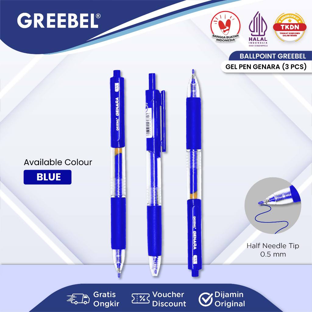 

GREEBEL PULPEN GEL / GEL PEN GP-508 Genara 0.5 Biru (3PCS/SET) / Ballpoint Bolpen Bolpoin Pena Gel