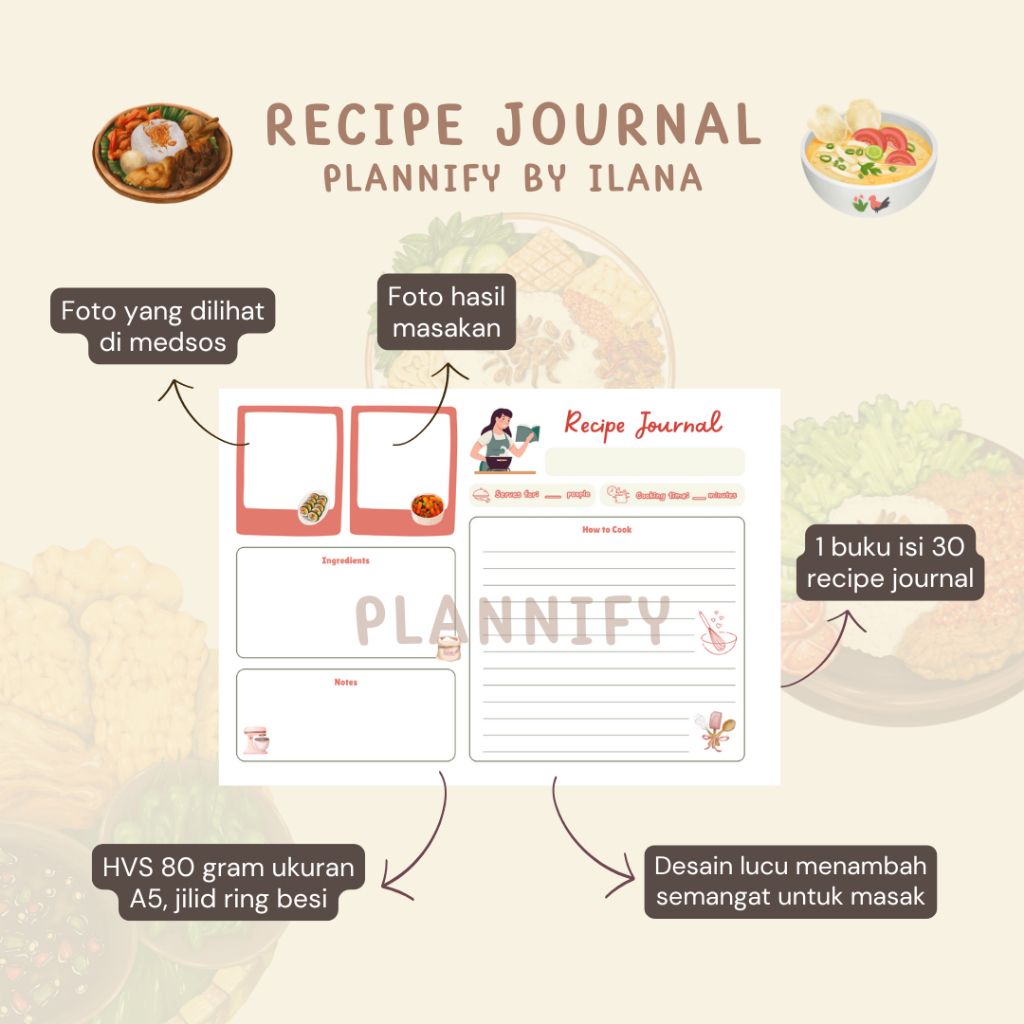 

Undated Recipe Journal & Meal Planner/ Journal Recipe/ Aesthetic Planner by Plannify Ilana