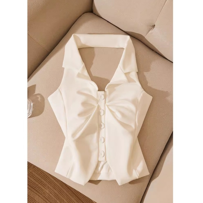 Kamisol Putih Import Korea Bahan Premium Tank Top Crop Desain Kancing