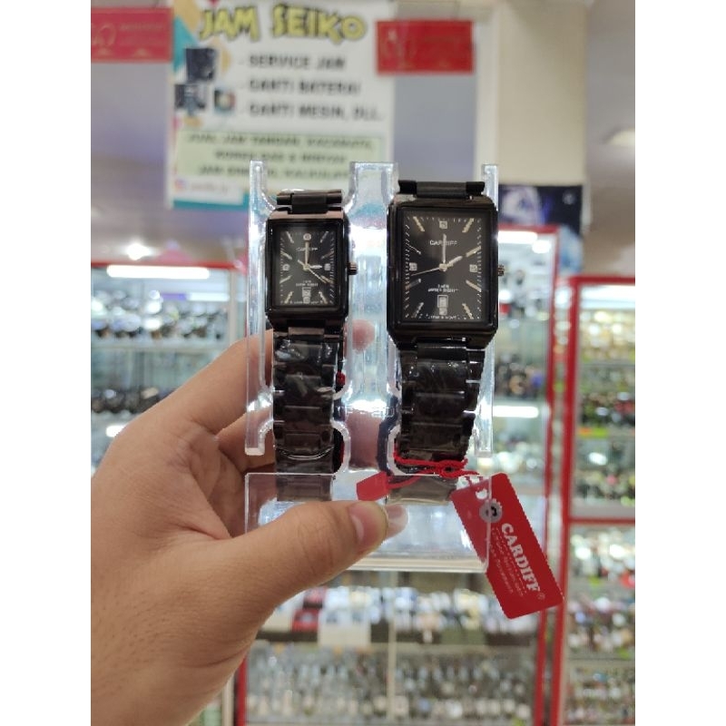 Jam Tangan Sepasang Pria Dan Wanita Full Hitam Rantai Kotak Tahan Air 3 Atm Part 2