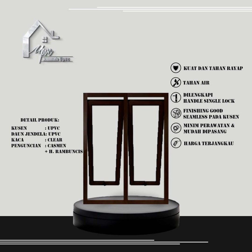 JENDELA UPVC JUNGKIT 2D.JENDELA EROPA (DARK OAK)