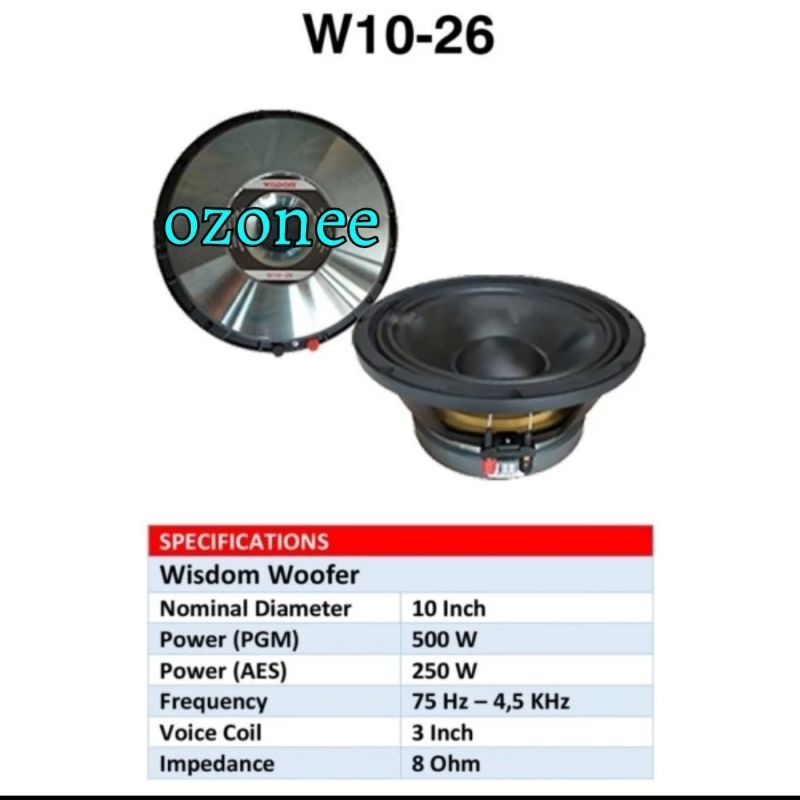 Speaker Komponen Wisdom W10 26 W1026 W10-26 10 Inch Original