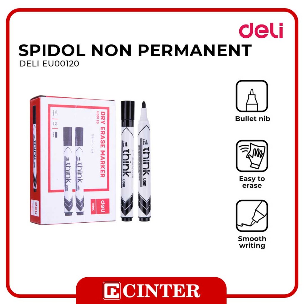 

DELI - SPIDOL TIDAK PERMANENT / SPIDOL PAPAN TULIS EU00120 WB BULLET 2.0MM BLACK
