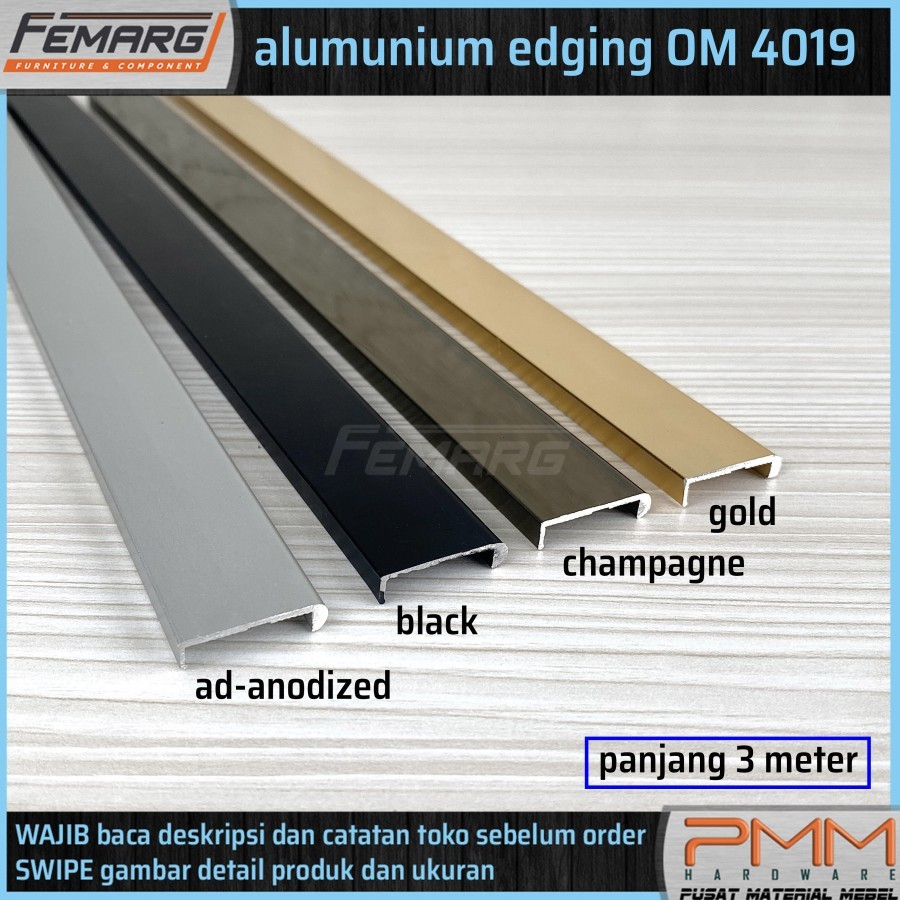 Profil edging aluminium bulat OM 4019 FEMARG | profil alumunium gagang pintu lemari edging