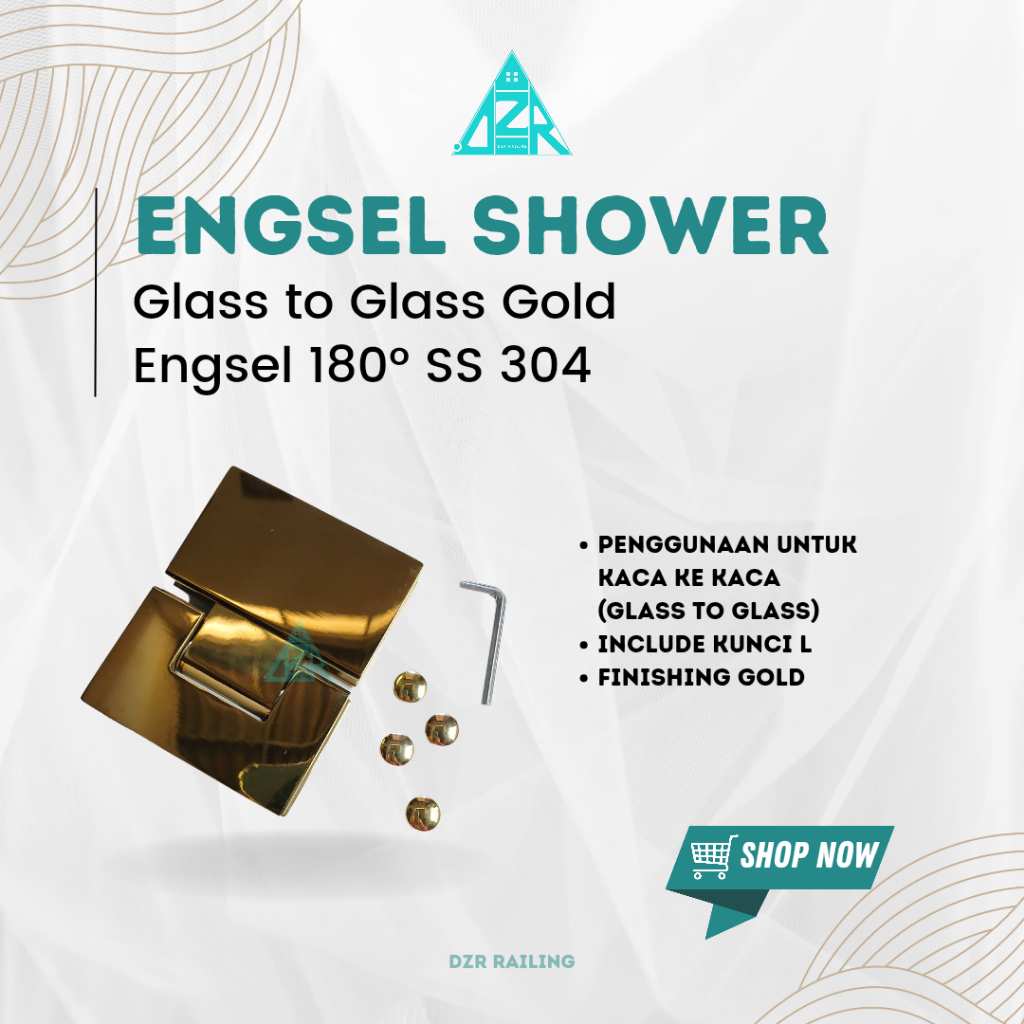 ENGSEL UNTUK PINTU KACA SHOWER / PINTU KACA KAMAR MANDI (ENGSEL SHOWER GLASS TO GLASS 180° GOLD