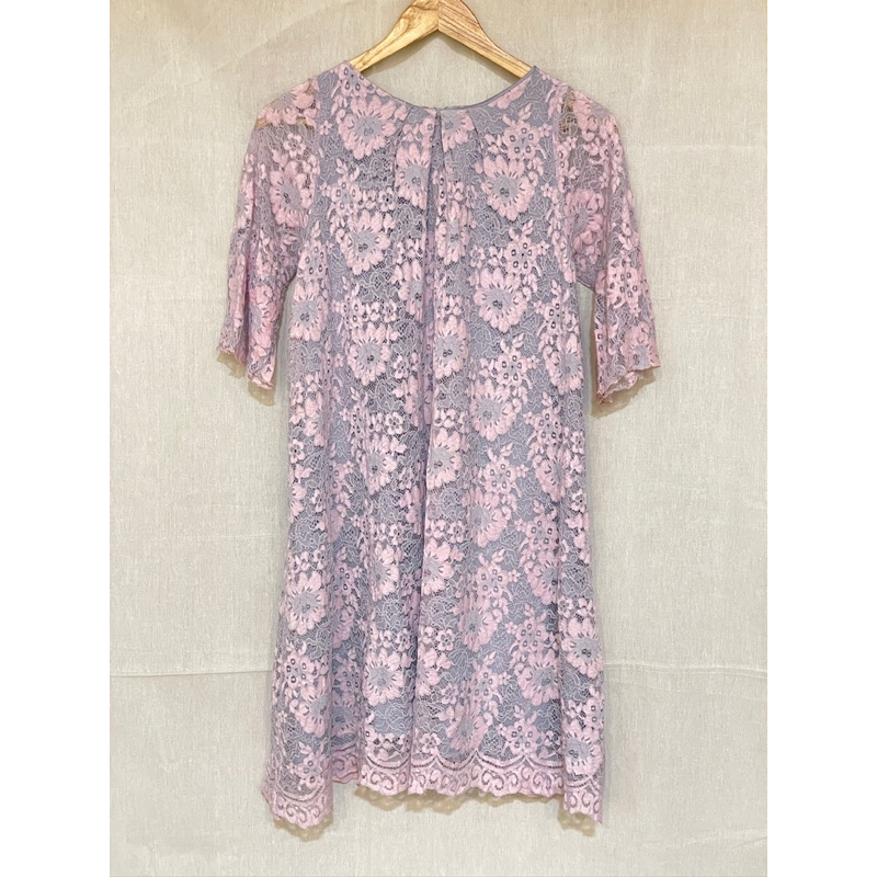 JS 225 pakaian wanita baju dress midi lengan 3/4 lace brokat punk ungu