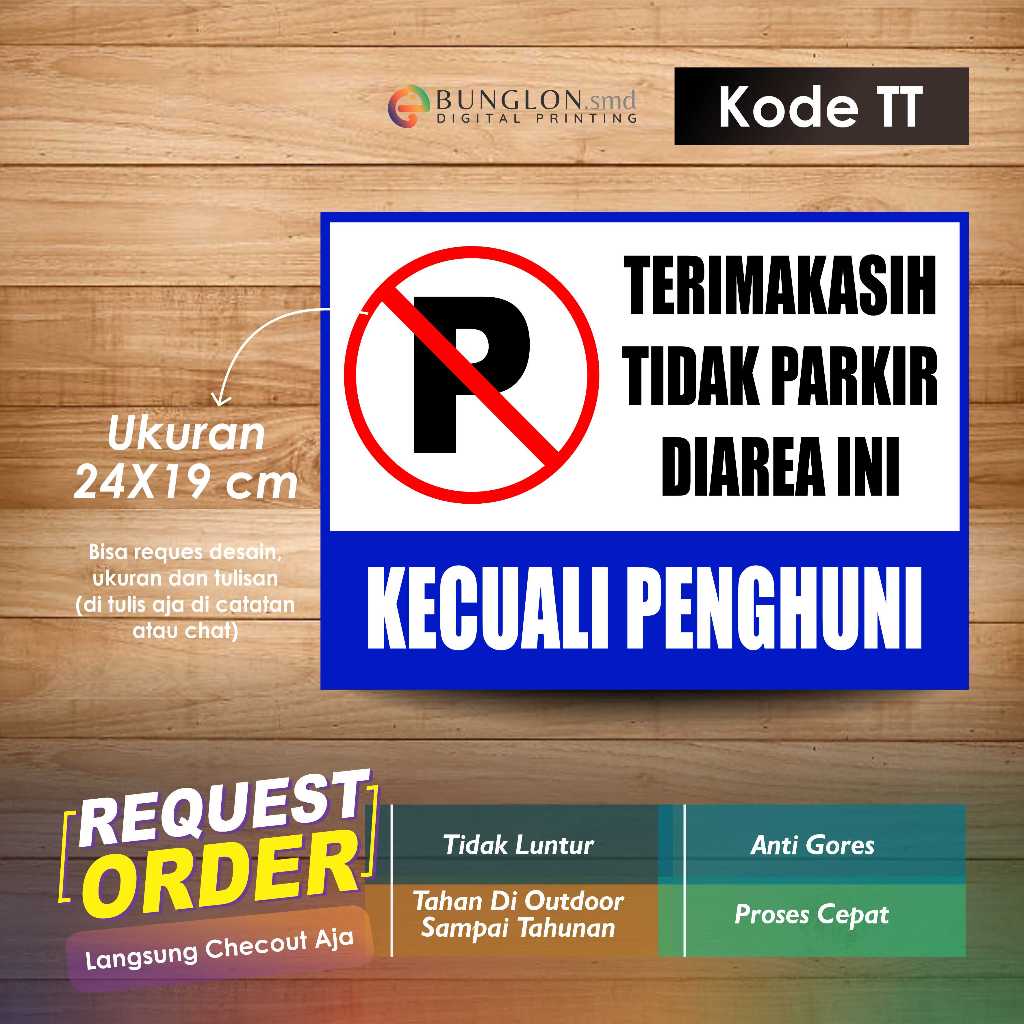 

STIKER TERIMAKASIH TIDAK PARKIR DI AREA INI + LAMINASI KODE TT BIRU