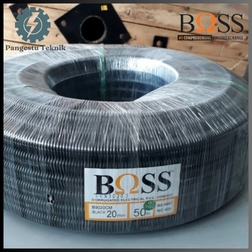 Flexibel Listrik 20mm merk BOSS (1 roll @50 meter) / Selang Pipa Conduit Listrik Fleksibel / Corugat