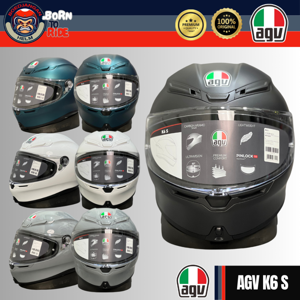 AGV HELM K6 S ASIAN FIT SOLID - AGV K6 S FULL FACE - AGV HELMET