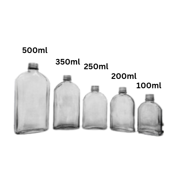 Botol Kaca Polos Gepeng 100ml | 200ml | 250ml | 350ml | 500ml