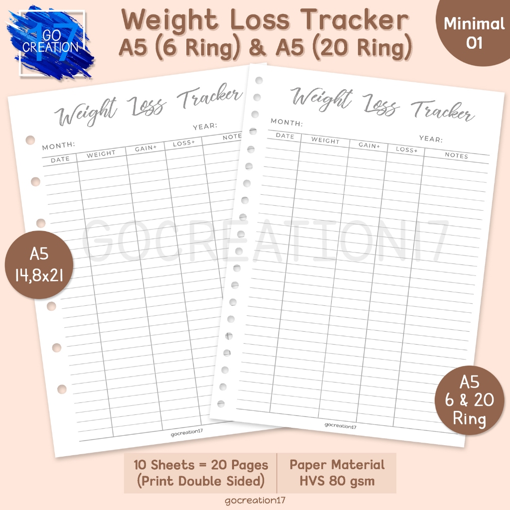 

Buku Planner Kertas Isi Binder Weight Loss Tracker Simple Minimalis A5