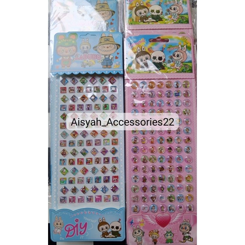 

(1pcs) Sticker Timbul Holo Import Karakter Labubu biru dan pink