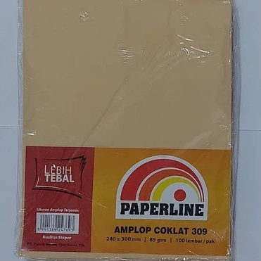 

AMPLOP PAPERLINE 309 240X300MM ISI 100LBR 85GSM COKLAT (10) -