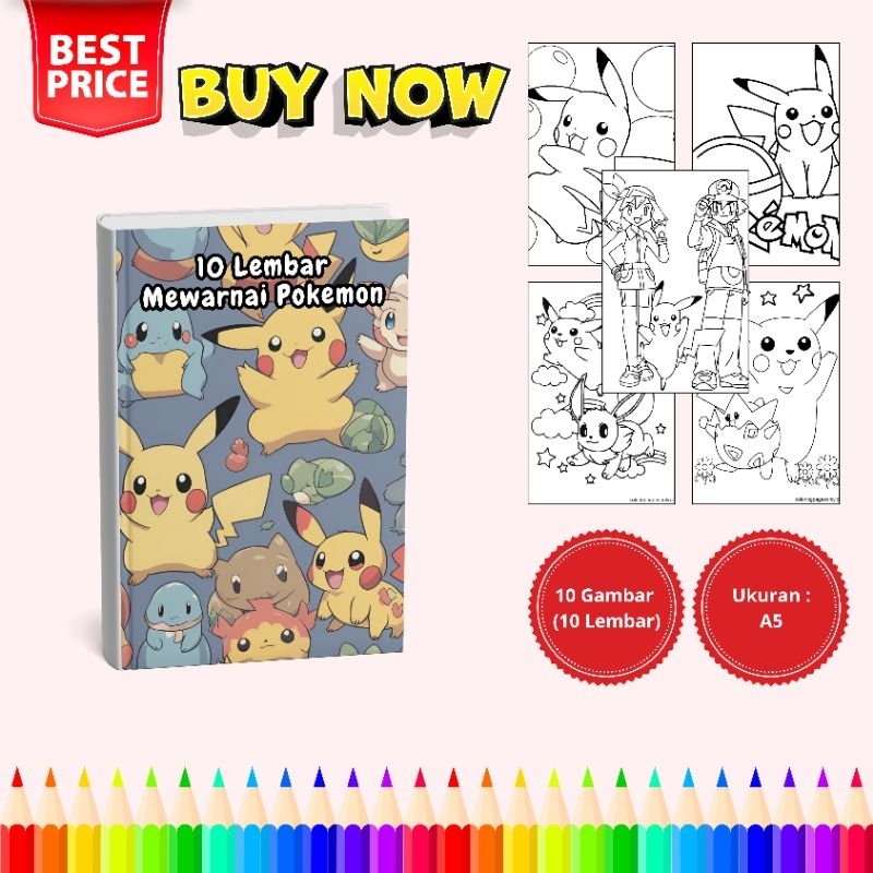 

10 LEMBAR KERTAS MEWARNAI POKEMON/PIKACHU A5/A4 (PRINT/CETAK BUKAN FOTO COPY)