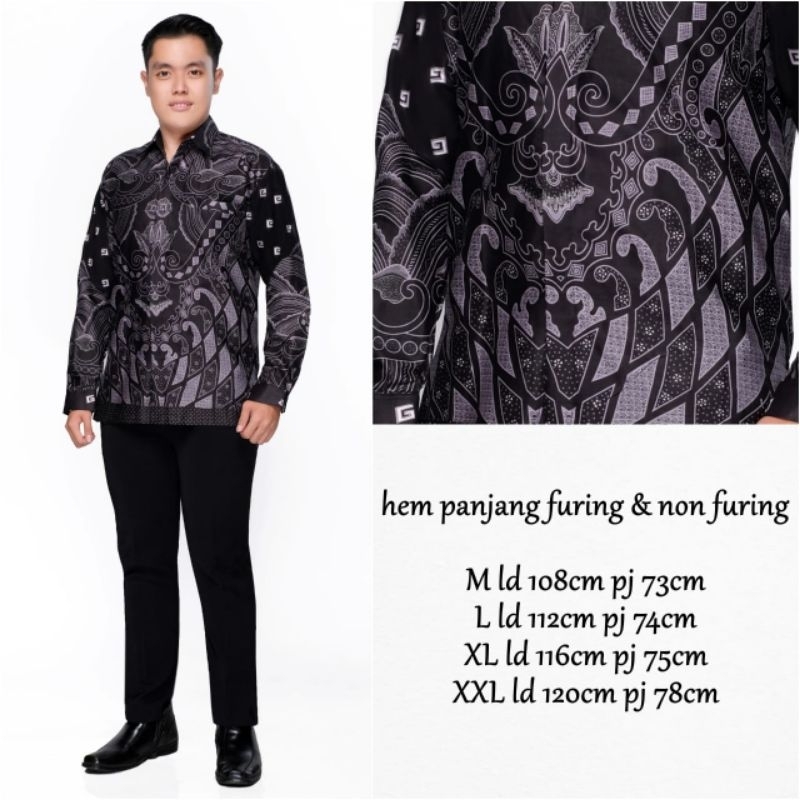 Baju Pria Kemeja Hem Kerja Batik Hitam Lengan Panjang