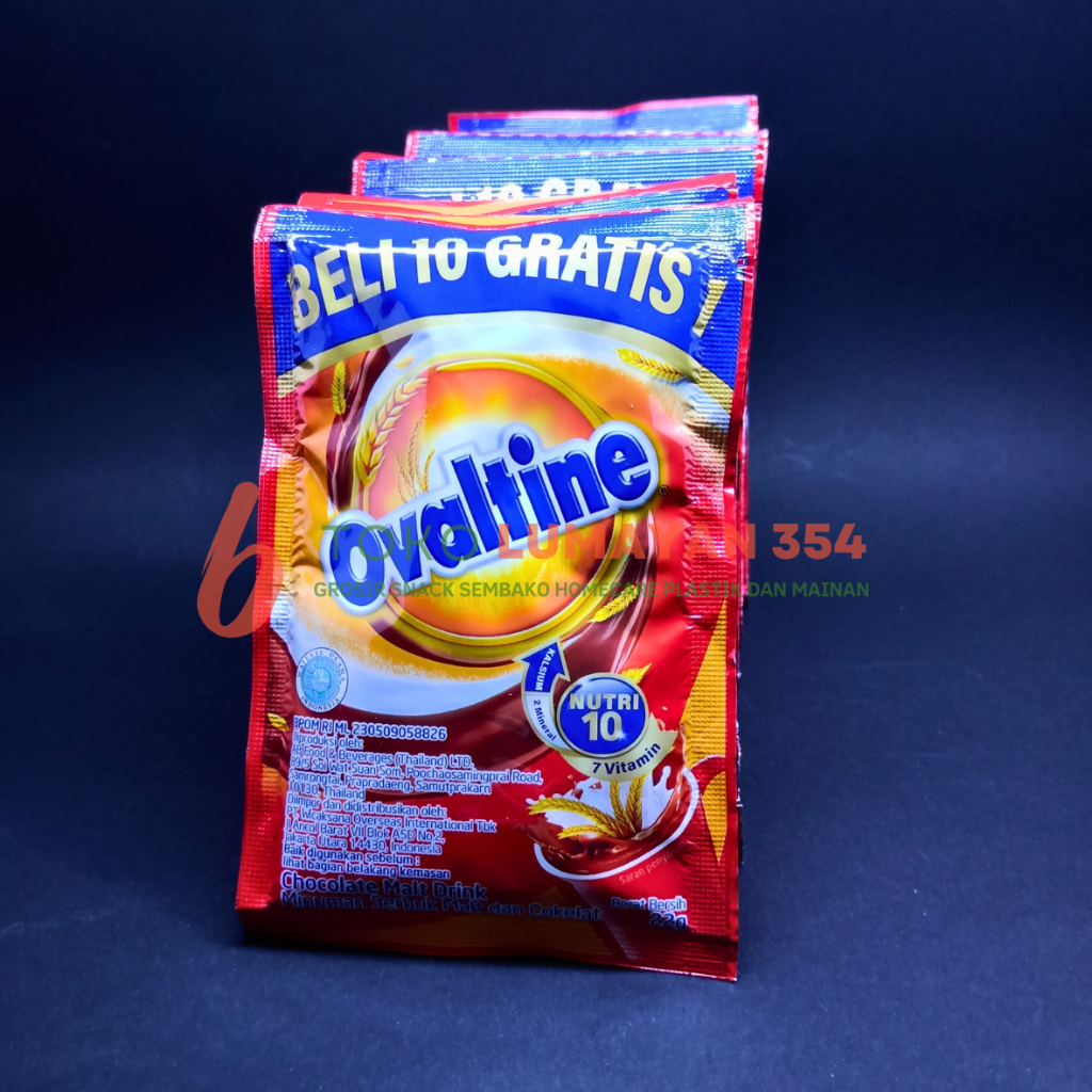 

Ovaltine Susu Bubuk coklat dan malt /chocolate drink per renceng isi 10 pcs x 22 gram + GRATIS 1 pcs