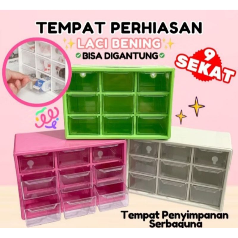 Rak Tempat Penyimpanan Perhiasan 9 Laci / Rak Penyimpanan Kosmetik Mini Serbaguna LYS