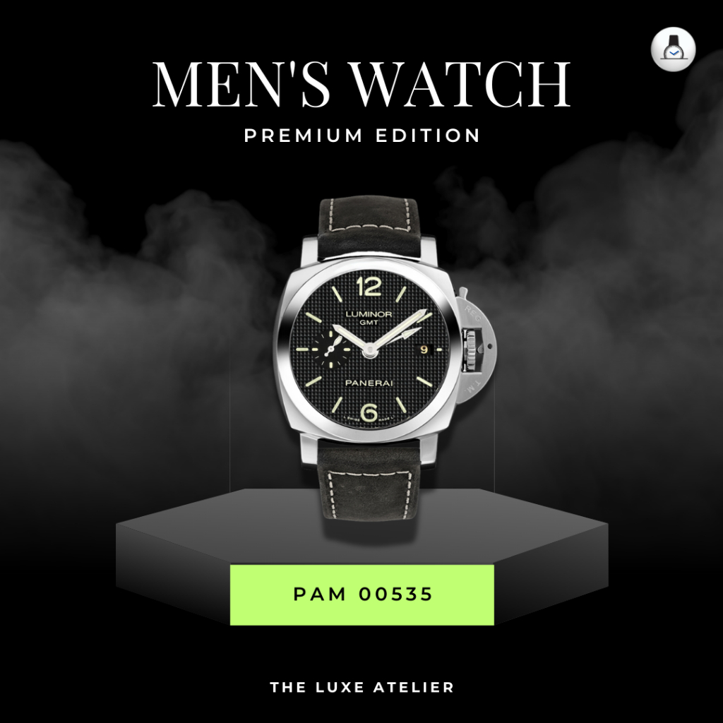 LUXURY MAN WATCH/JAM TANGAN MEWAH PRIA PANERAI LUMINOR 1950 3 DAYS GMT AUTOMATIC PAM 00535