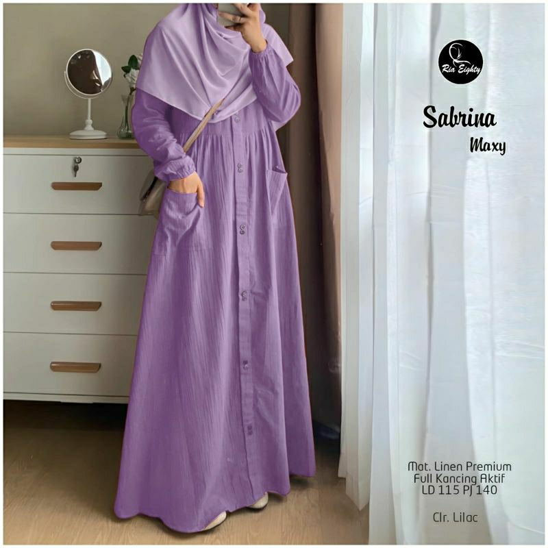 Ungu Lilac Sabrina Maxy Katun Gamis Muslim Jumbo Ld 115 fit XXXL dress Warna Polos By Riaeighty