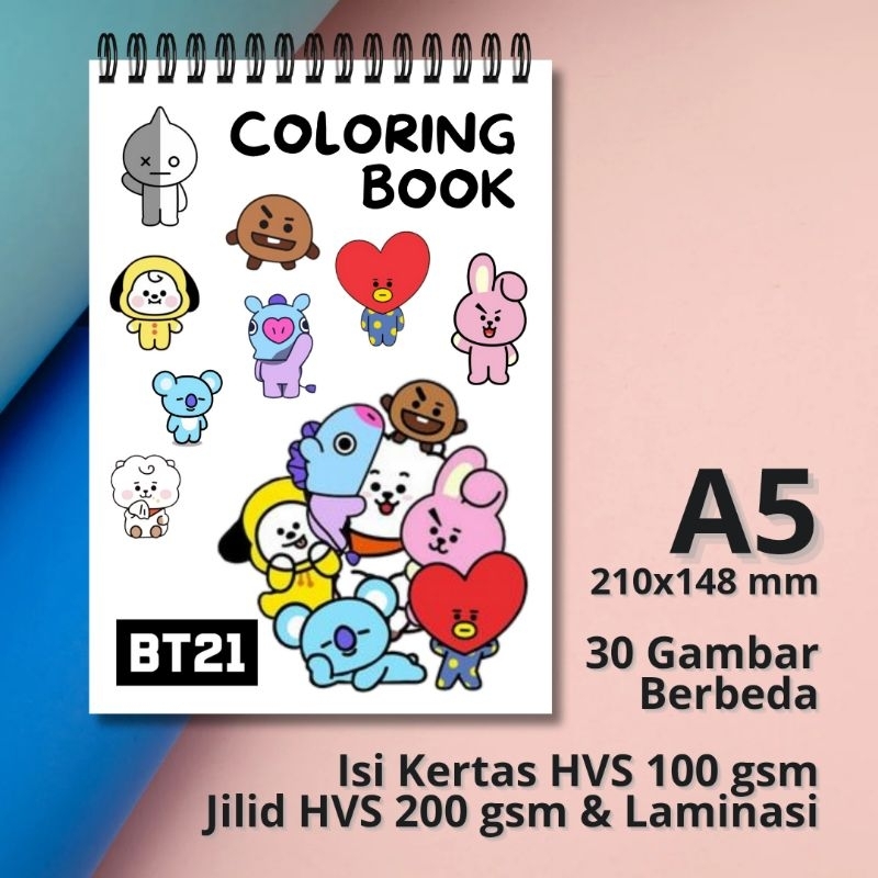 CB19 BTS BT21 Coloring Book Buku Mewarnai Anak Remaja Dewasa Aesthetic Kertas Tebal