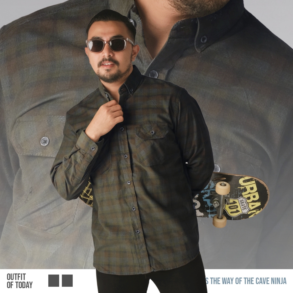 DGM Kemeja Pria Corduroy Panjang Motif Kotak Kotak Premium Limited Edition Kemeja Corduroy Coklat Hi