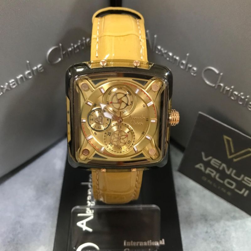 Jam Alexandre Christie AC 3030 BF LGR Wanita Abu Rosegold Kulit Coklat Muda Segi