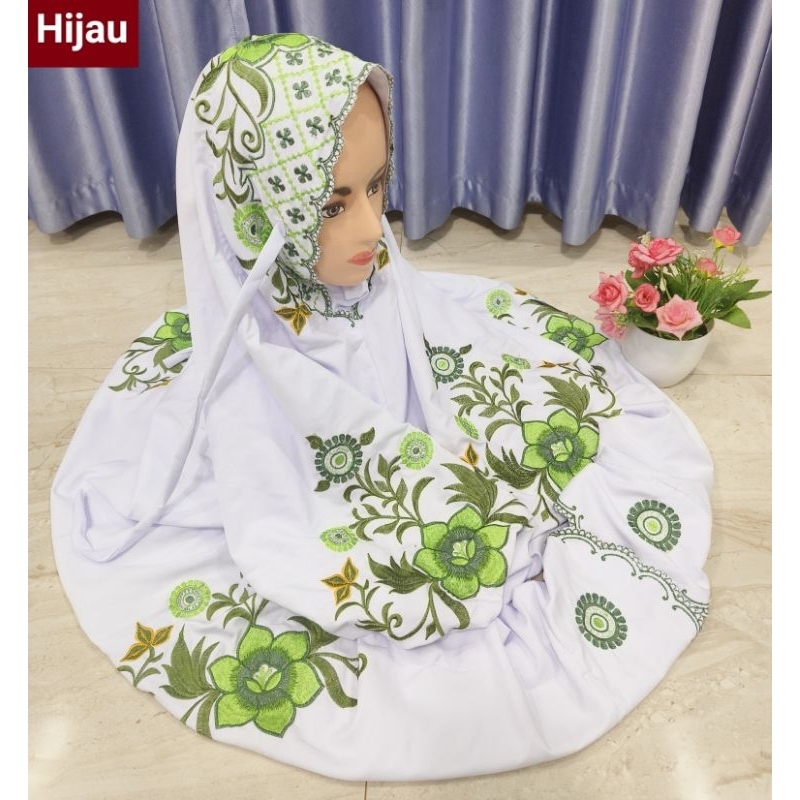 New Mukena Terusan Dewasa Motif Bordir Bunga Lupin Indah