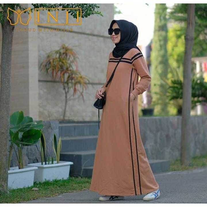 Gamis wanita Combed polos model INJI midi polos kekinian