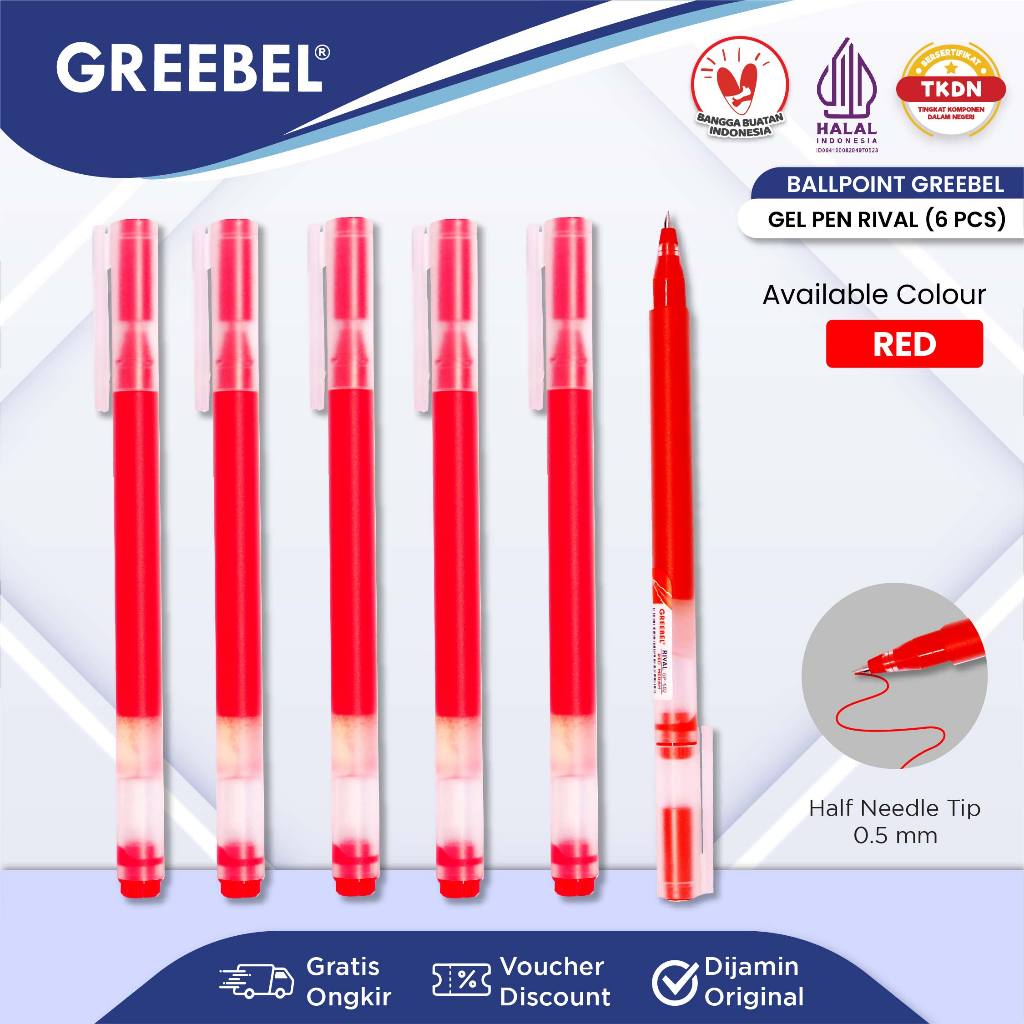 

GREEBEL PULPEN GEL / Gel Pen Rival GP-502 0.5 Merah (6PCS/SET) / Ballpen Gel Ballpoint Bolpen Bolpoin Pena Gel