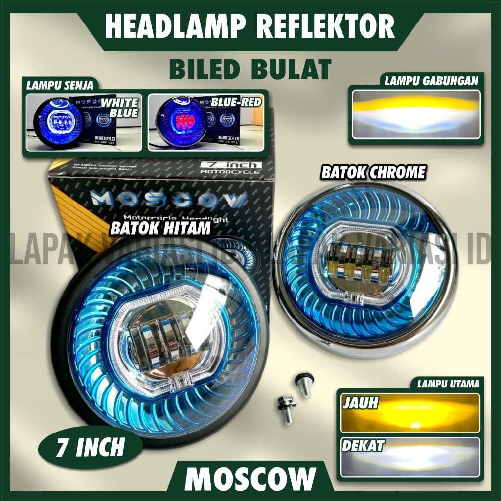 Headlamp Projector Biled 7 Inch Billed ORIGINAL MOSCOW 7 Inch Plus Angel Ring + Devil Led 60 Watt SE