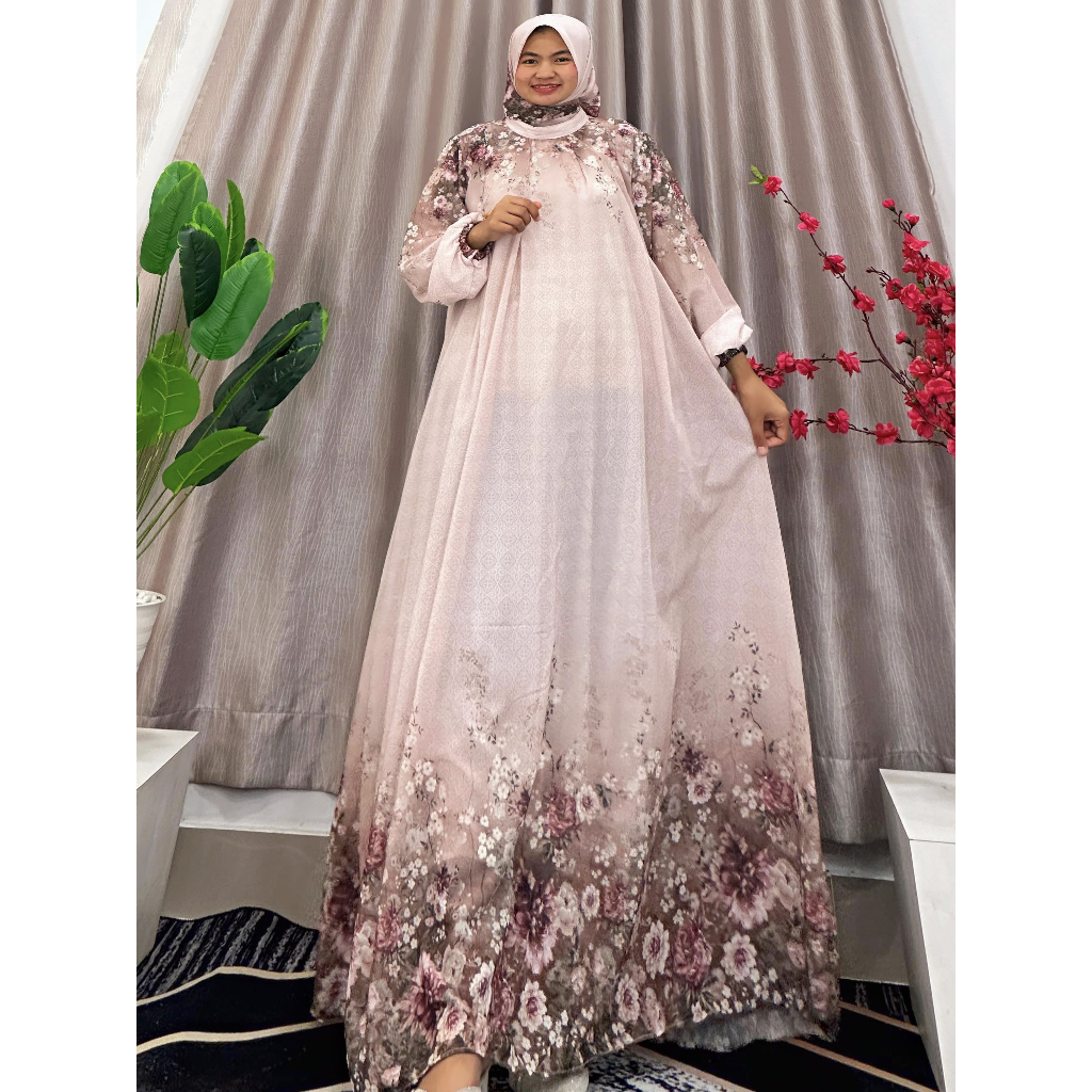 GAMIS CERUTY BABYDOLL PREMIUM PLUS KERUDUNG PRINTING PURING//GAMIS WANITA SERAGAM//GAMIS TERBARU