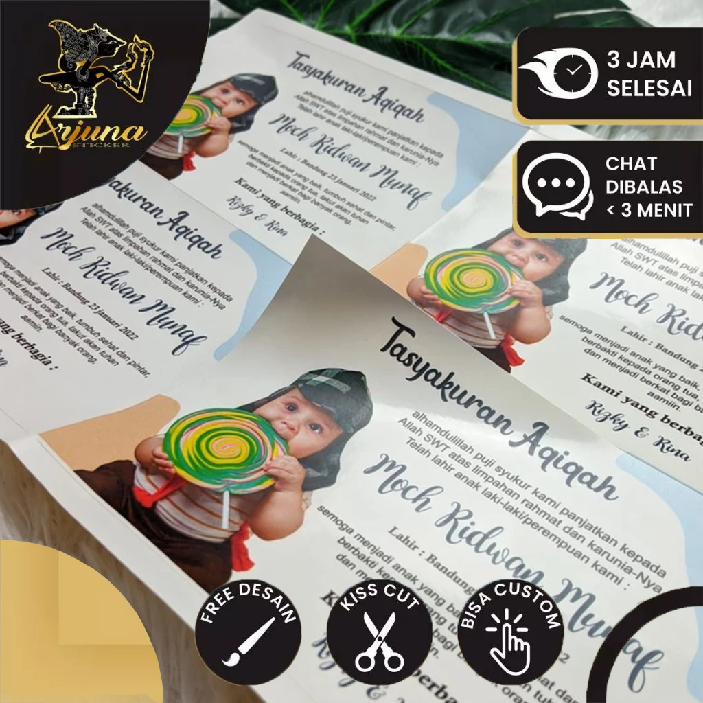 

Arjuna Stiker Tasyakuran Aqiqah Bayi Label Sticker Kotak Aqikah Akikah Iqqah Anak