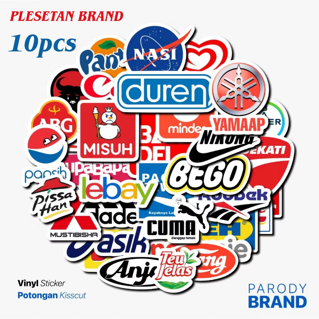 10pcs FUNNY STICKER WATERPROOF VYNIL KEKINIAN STIKER PLESETAN LOGO BRAND ESTETIK HELM HP LAPTOP TUMB