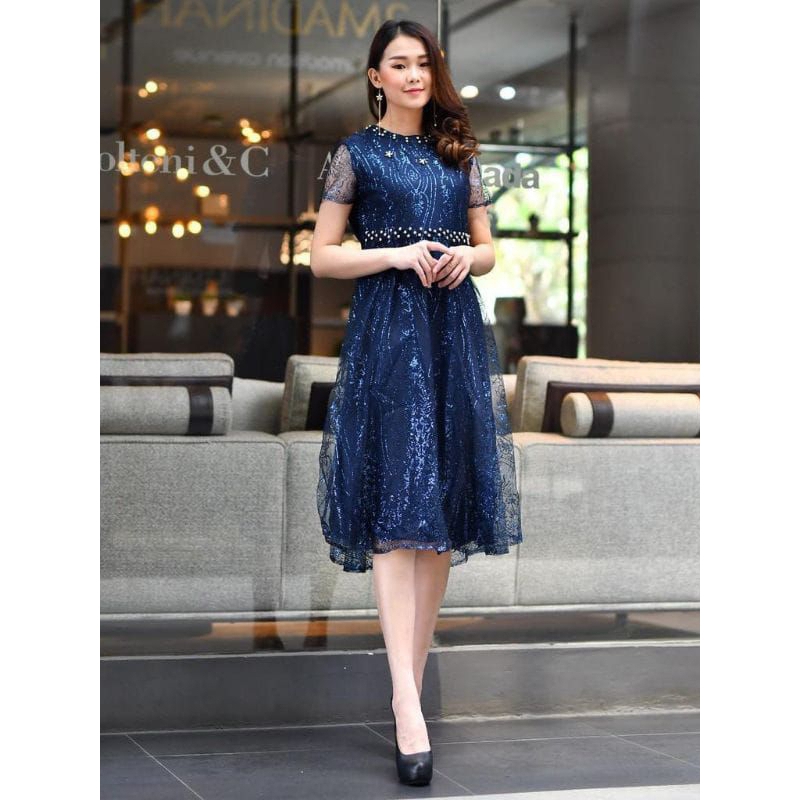 HAURA Dress Brokat Modern Natali Tangan Pendek Kekinian Pesta Kondangan Lamaran Natalan