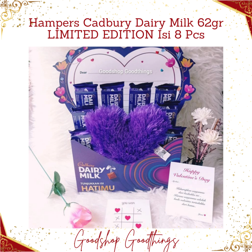 

Hampers Cadbury Dairy Milk 62 Gr LIMITED EDITION Isi 8 Pcs - Kado Valentine / Wisuda / Ulang Tahun/ Anniversary