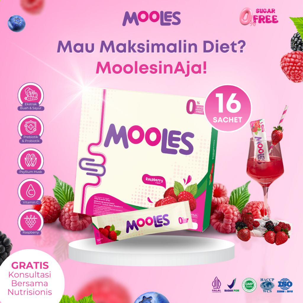 1 Mooles Fiber - Paket 1 Box Isi 16 Sachet - Diet & Detox Pelangsing Badan