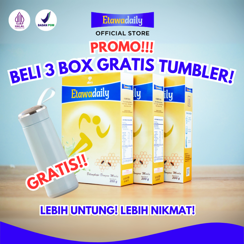 

PROMO TERBATAS!! BELI 3 BOX GRATIS TUMBLER! | Susu Kambing EtawaDaily 200g