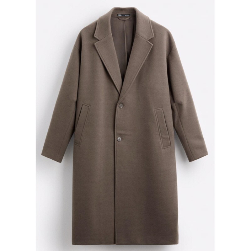 ZARA Men Oversize Fit Long Coat Jaket Mantel Panjang Pria Sand Brown