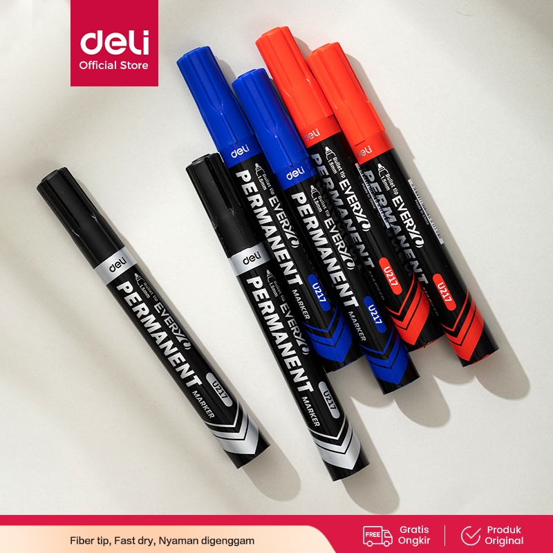 

Deli Spidol Permanen / Permanent Marker Warna HITAM BIRU MERAH Terang Cepat Kering 1,5 mm 2,5 mmEU217