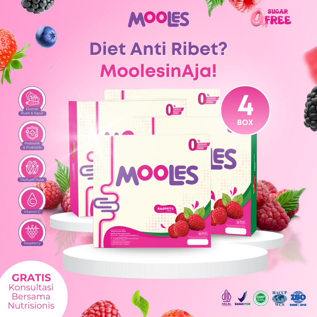 Mooles Fiber - Paket 4 Box 64 Sachet - Minuman Serat Lancarkan pencernaan