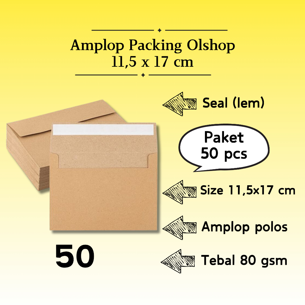 

50 Pcs Landscape - Amplop Packaging Kraft Potrait Amplop Klasik Coklat Polos Seal (Pakai Lem) 11,5 x 17 cm