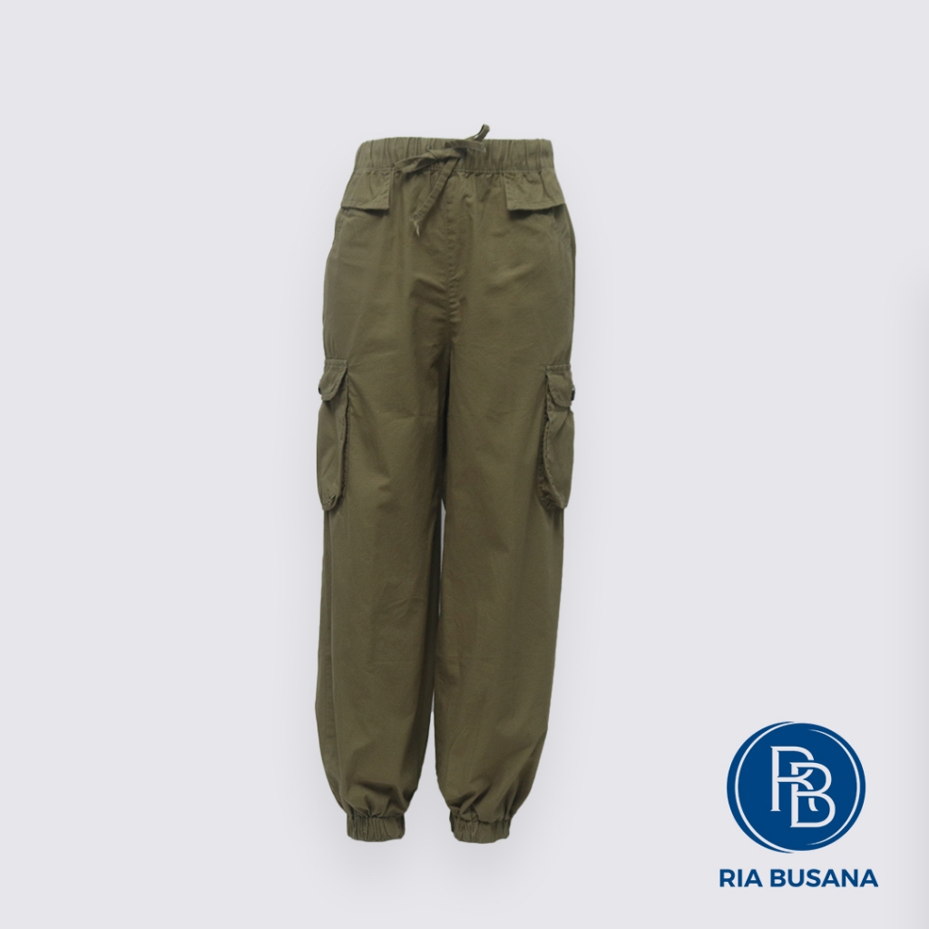 Ria Busana - Meily - Celana Kulot Anak Wanita Panjang Joger Cargo  Art. MJE00505BM, MKRS00105BN