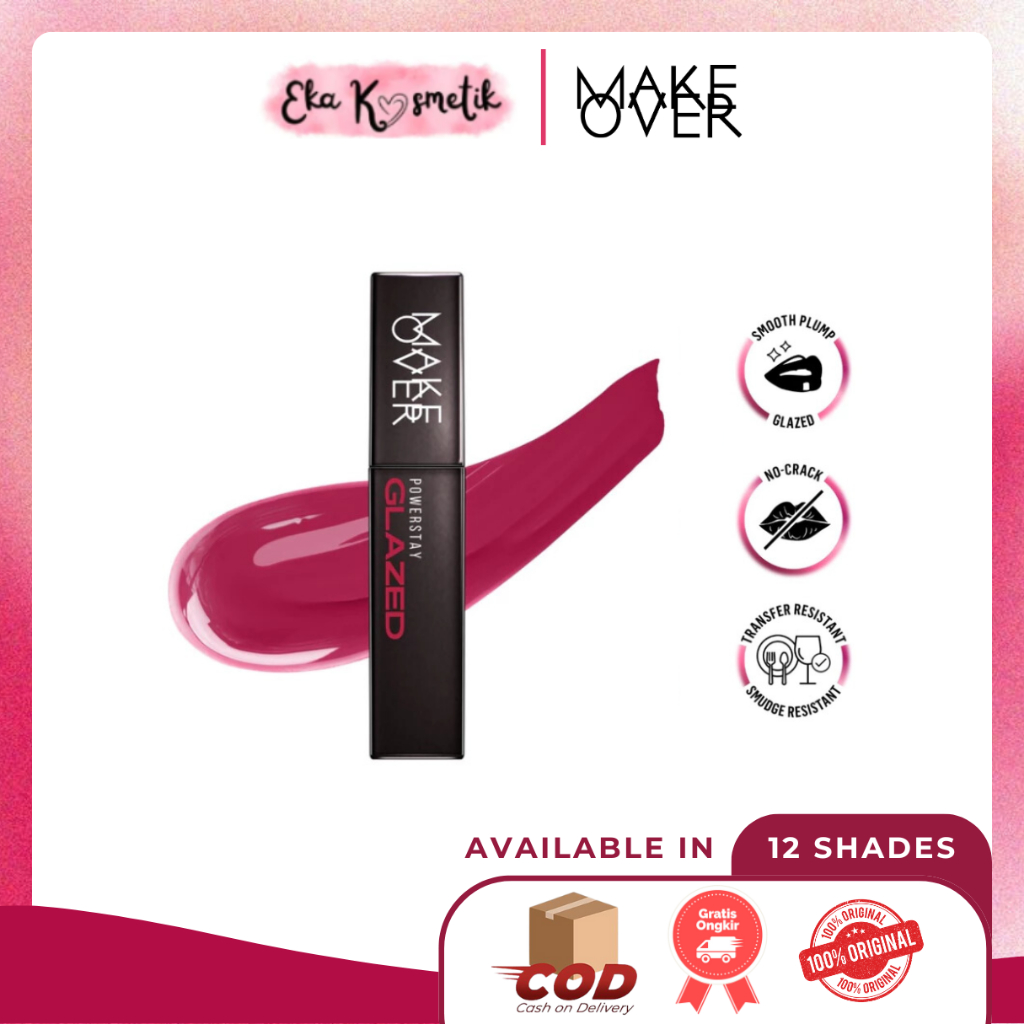 MAKE OVER Powerstay Glazed Lock Lip Pigment - Lip Gloss Lip Cream Transferproof Pigmented Tahan Lama