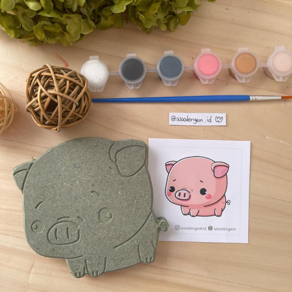 

DIY Wood Painting Kit Melukis Kayu Karakter Souvenir Anak Pig | Woodengem
